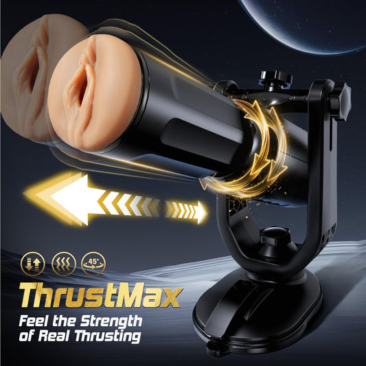 Automatic Male Masturbators Sex Machine,ThrustMax 360°Adjustable Suction Mount Hands-Free Male Sex Toys with 3 Thrusting & Rotating Modes, Interchangeable Pocket Pussy & Dildo for Men, Women & Couples
