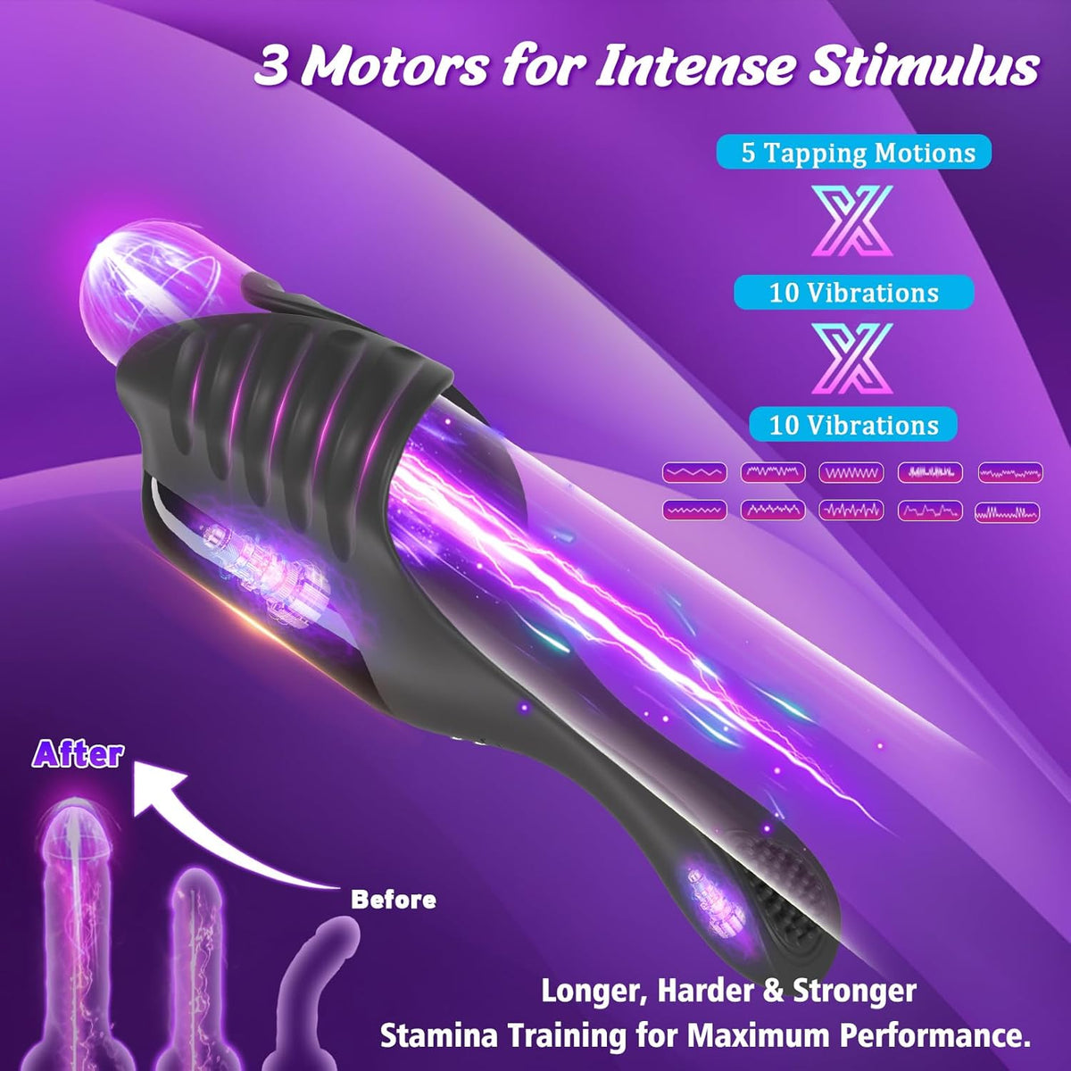 Tapping Vibrating Male Masturbator with Bend-to-Fit Testicle Vibrator, Hands Free Penis Vibrator Stroker Trainer with Cock Ring, Adult Sex Toys for Men, Mens Vibrating Blowjob Sex Machine Masturbation