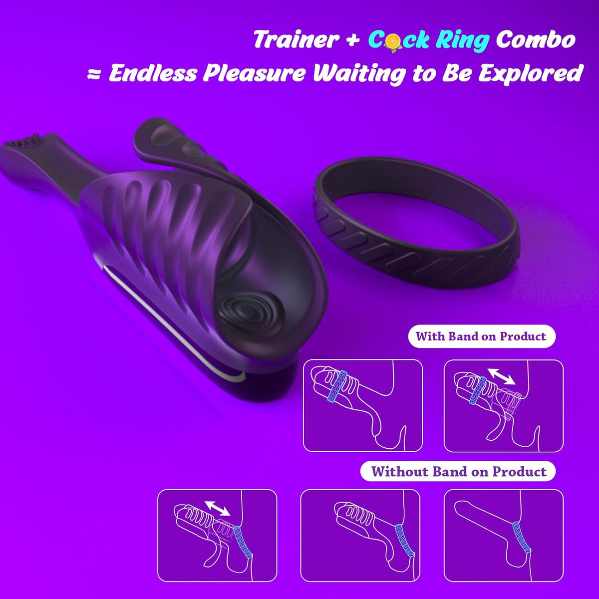 Tapping Vibrating Male Masturbator with Bend-to-Fit Testicle Vibrator, Hands Free Penis Vibrator Stroker Trainer with Cock Ring, Adult Sex Toys for Men, Mens Vibrating Blowjob Sex Machine Masturbation