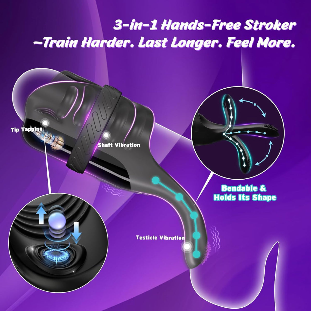 Tapping Vibrating Male Masturbator with Bend-to-Fit Testicle Vibrator, Hands Free Penis Vibrator Stroker Trainer with Cock Ring, Adult Sex Toys for Men, Mens Vibrating Blowjob Sex Machine Masturbation