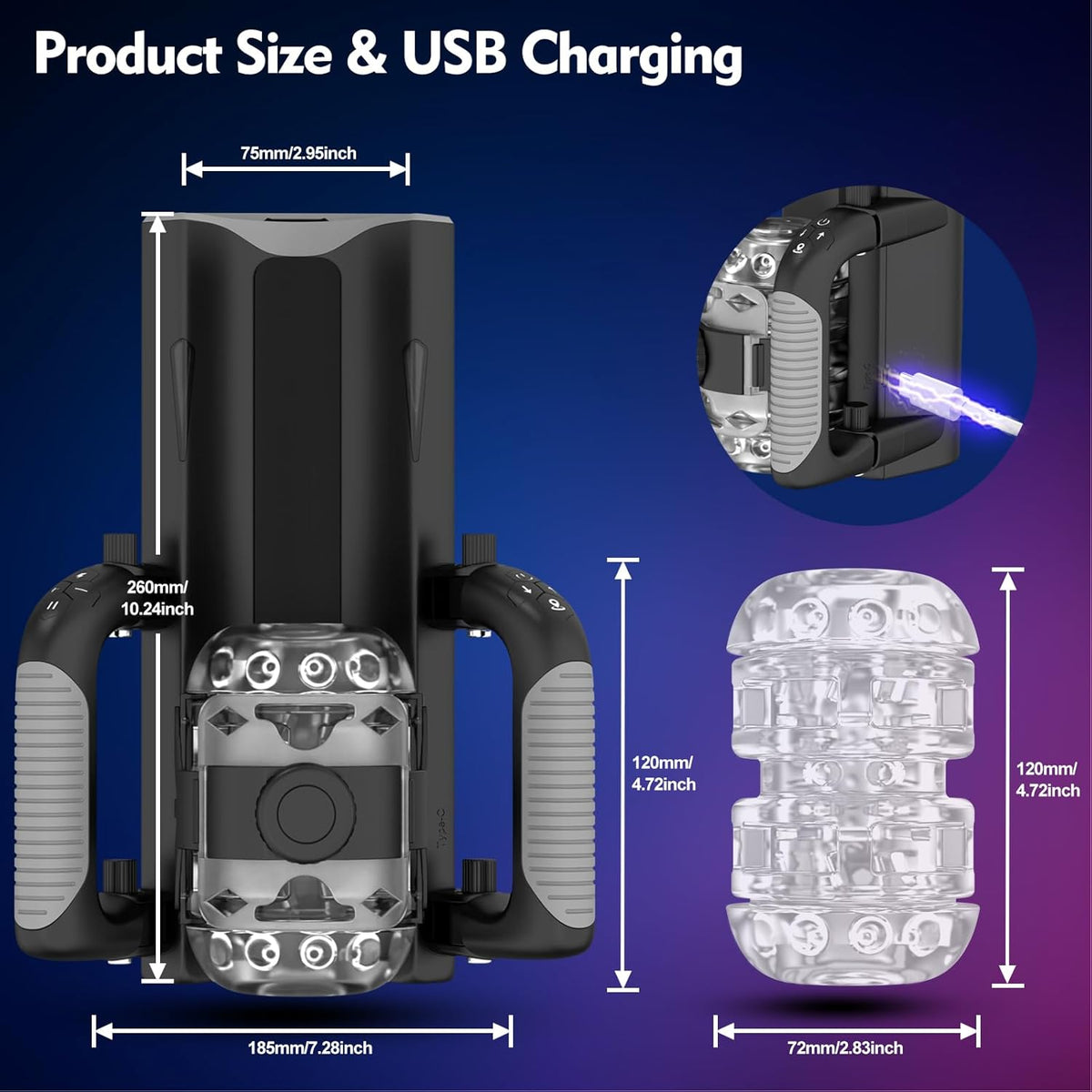 Sex Toy for Men Male Masturbators - Male Sex Toys Hands Free Pocket Pussy with 12cm Thrusting Distance, Mens Adults Toys Automatic Masturbators with Phone Stand & Foldable Handle, Blowjob Machine