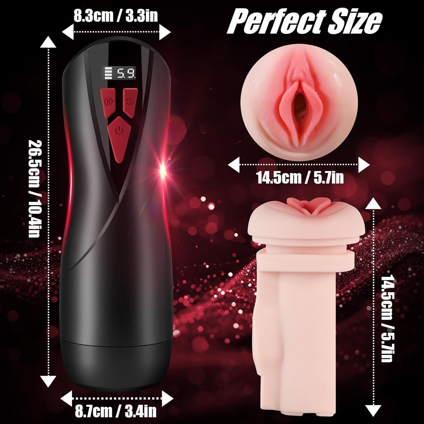 Male Sex Toys Vibrating Masturbator,Male Masturbator Automatic Pocket Pussy with LCD Display & Lifelike Vagina Powerful 9 Vibration & 5 Suction Modes, Mens Vibrator for Sex Blowjob Pleasure