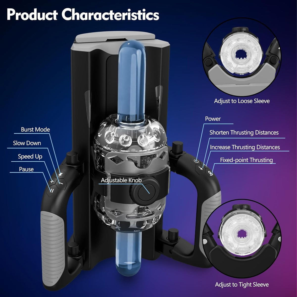 Sex Toy for Men Male Masturbators - Male Sex Toys Hands Free Pocket Pussy with 12cm Thrusting Distance, Mens Adults Toys Automatic Masturbators with Phone Stand & Foldable Handle, Blowjob Machine