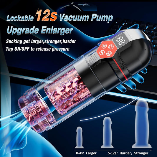 Male Masturbator Penis Pump - Male Sex Toys for Men with Upgrade 12 S Vacuum Pump & 7 Thrusting Rotating Vibrating Sucking Licking LCD Adult Toys Mens Sex Toys Pocket Pussy Pumps & Enlargers
