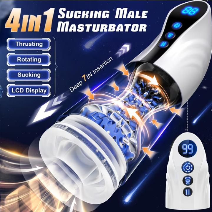 Automatic Male Masturbator Sex Toys for Men - Adult Toy Male Sex Toys with 9 Thrusting & 9 Rotating 9 & 9 suction Modes,Hands Free Pocket Pussy Sex Machine with Visual Window & Mounting Base, Electric Thrusting Cup