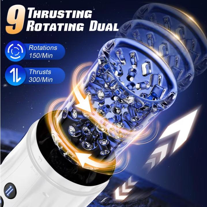 Automatic Male Masturbator Sex Toys for Men - Adult Toy Male Sex Toys with 9 Thrusting & 9 Rotating 9 & 9 suction Modes,Hands Free Pocket Pussy Sex Machine with Visual Window & Mounting Base, Electric Thrusting Cup