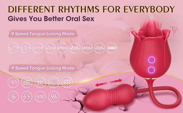 Thrusting Rose Licking Toy Red 3 In 1 G Spot Rose Vibrator