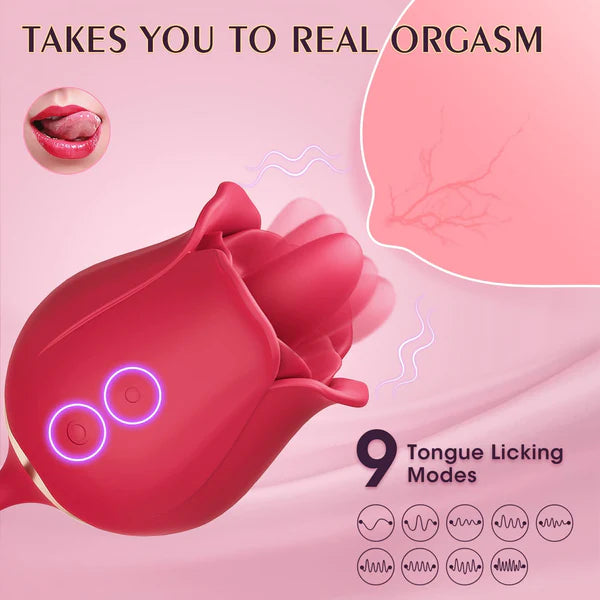 Thrusting Rose Licking Toy Red 3 In 1 G Spot Rose Vibrator
