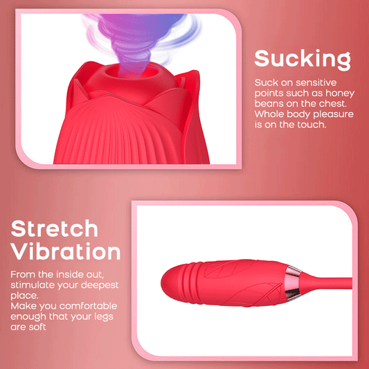 The Royal Upgraded Stick Double Trouble Magice Fantasy Rose 2.0 Deluxe Extender Extendo Sucking Vibrator Sex Toy With Dildo - Gawk 3000