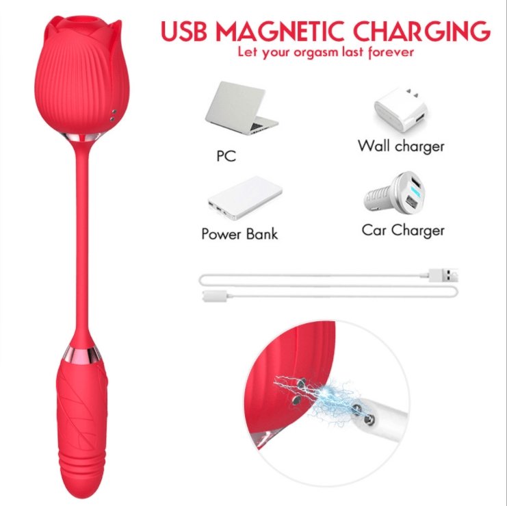 The Royal Upgraded Stick Double Trouble Magice Fantasy Rose 2.0 Deluxe Extender Extendo Sucking Vibrator Sex Toy With Dildo - Gawk 3000