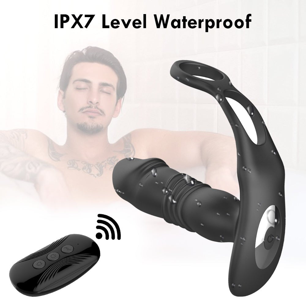 Thrusting Prostate Stimulator Massager Toy, Delay Ejaculation Lock Ring Anal Butt Plug Sex Toys Dildos for Men - Gawk 3000