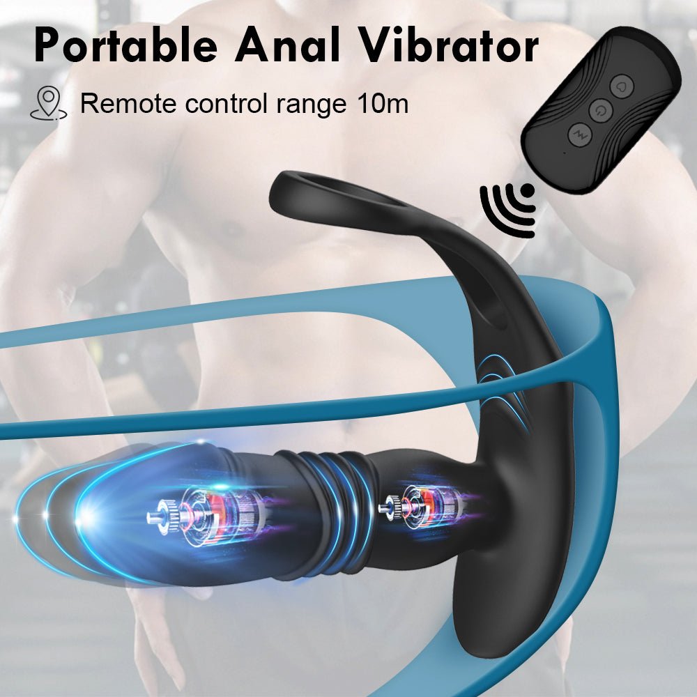 Thrusting Prostate Stimulator Massager Toy, Delay Ejaculation Lock Ring Anal Butt Plug Sex Toys Dildos for Men - Gawk 3000