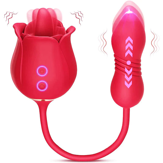 Thrusting Rose Licking Toy Red 3 In 1  G Spot Rose Vibrator