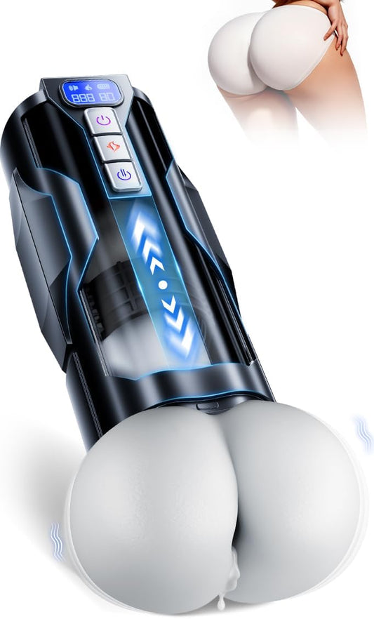 Male Masturbator Sex Toys for Men – BootyPop Automatic Male Sex Toys with Realistic Ass Vagina 360° Heating 10 Vibration & 7 Thrusting Modes for Stroker, Pocket Pussy LCD Display Adult Toys