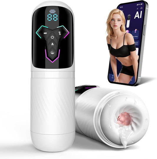 Heating Male Masturbator Penis Pump - Upgrade 5 in 1 Male Sex Toys for Men with 10 Vibrating & Licking 7 Thrusting & 5 Suck Modes, Adult Sex Toys Pocket Pussy APP Control Sex Furniture - Bedding