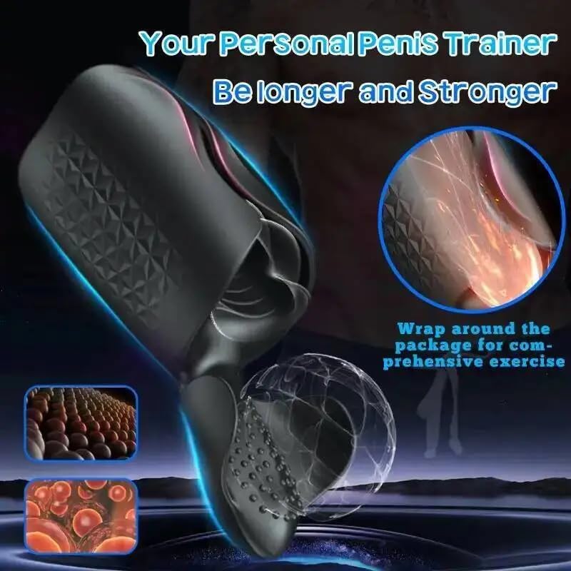Masturbator Penis Delay Training Vibrator, Tapping & Vibrating Open-Ended Male Vibrator – 9 Modes