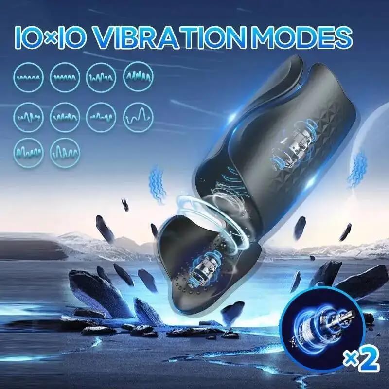 Masturbator Penis Delay Training Vibrator, Tapping & Vibrating Open-Ended Male Vibrator – 9 Modes
