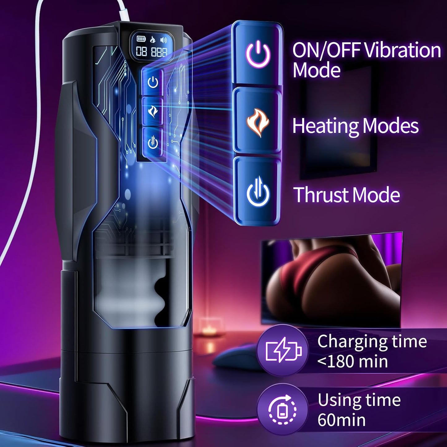 Male Masturbator Sex Toys for Men – BootyPop Automatic Male Sex Toys with Realistic Ass Vagina 360° Heating 10 Vibration & 7 Thrusting Modes for Stroker, Pocket Pussy LCD Display Adult Toys