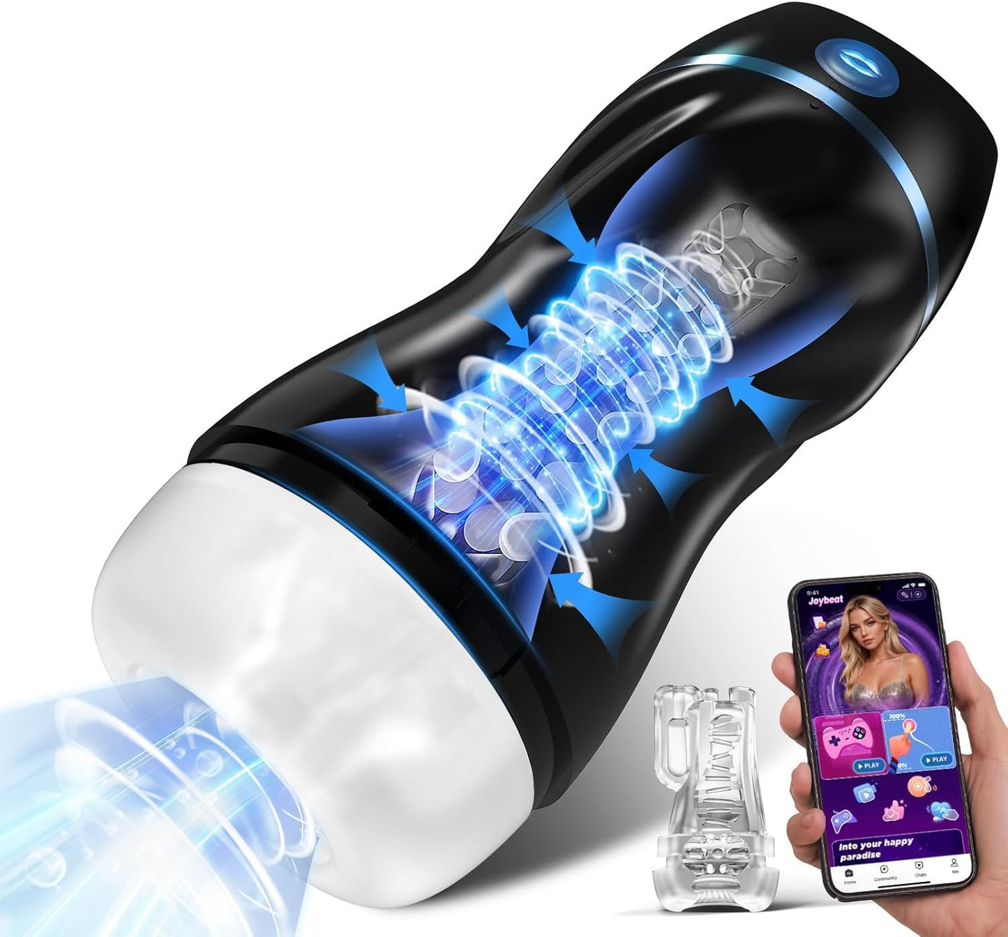 AI Interactive Sucking Male Masturbators - 7 Vibration & Suction Hands Free Pocket Pussy Male Stroker with 3D Realistic Textured, Blowjob Toy Penis Pump Adult Male Sex Toys for Men Erotic Massage Kits