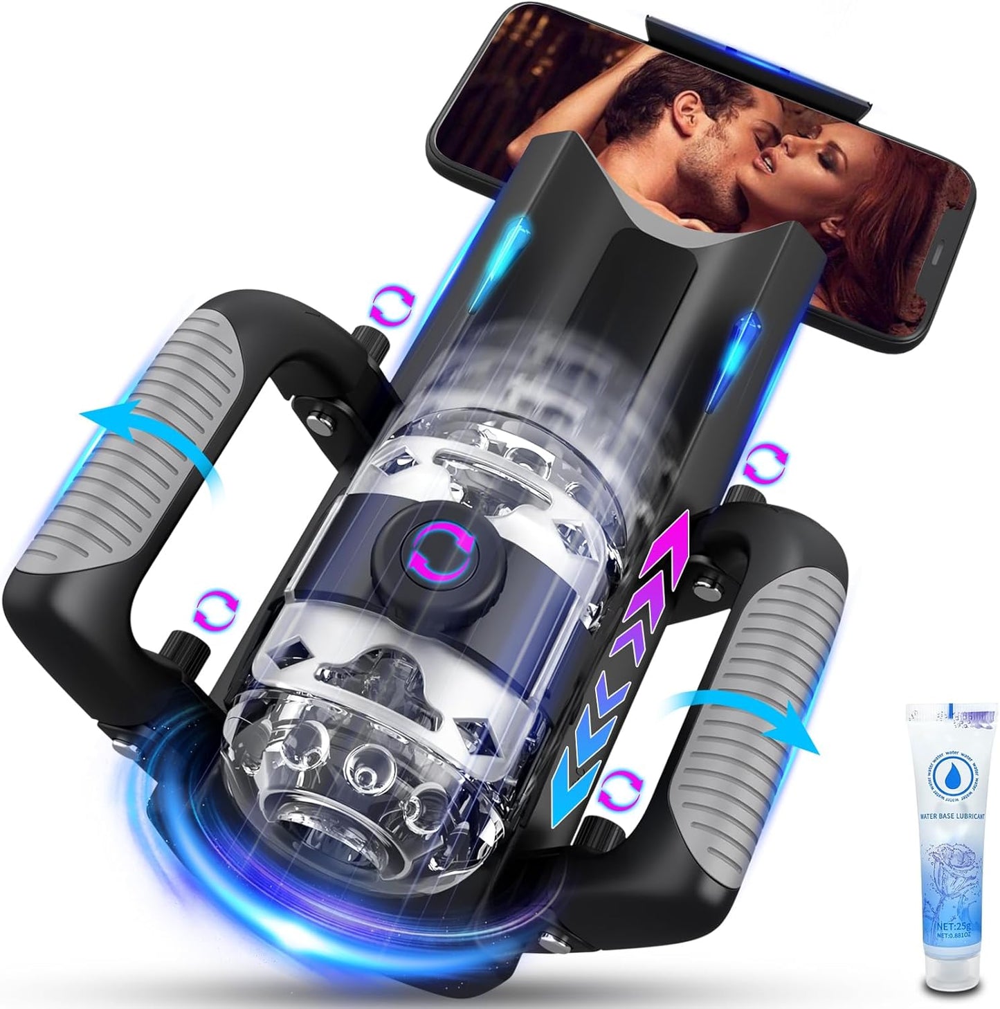 Sex Toy for Men Male Masturbators - Male Sex Toys Hands Free Pocket Pussy with 12cm Thrusting Distance, Mens Adults Toys Automatic Masturbators with Phone Stand & Foldable Handle, Blowjob Machine
