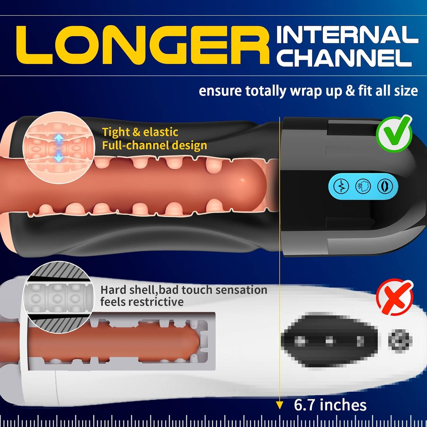 Adult Sex Toys for Men, Movakativ Sucking Male Masturbator Penis Pump with 10 Vibration & 5 Suction, Super Soft TPE 6.7" Channel Vibrating Hands Free Male Masturbators Cup Men Sex Toy Machine