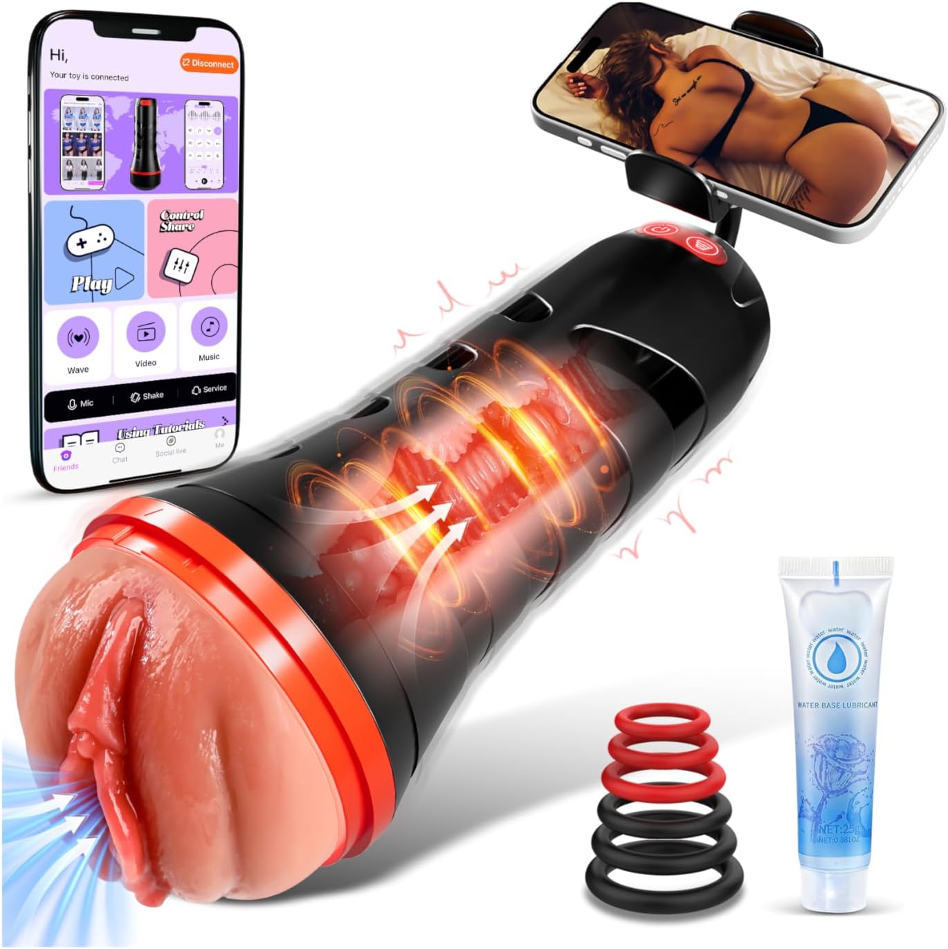 Male Masturbator Sex Toys for Men - Adult Toys Penis Pump with 9 Vibration & 4 Sucking Modes, APP Control Male Sex Toys Pocket Pussy Stroker with Phone Holder, Realistic Sex Machine for Men Pleasure.