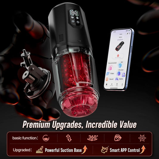 Male Sex Toys for Men - AI Sync Male Masturbator Stroker Adult Toys with 7 Thrusting & Rotating 7 Licking & Vibrating Modes, Hands-Free Sex Machine Pocket Pussy with One-Click Burst for Man