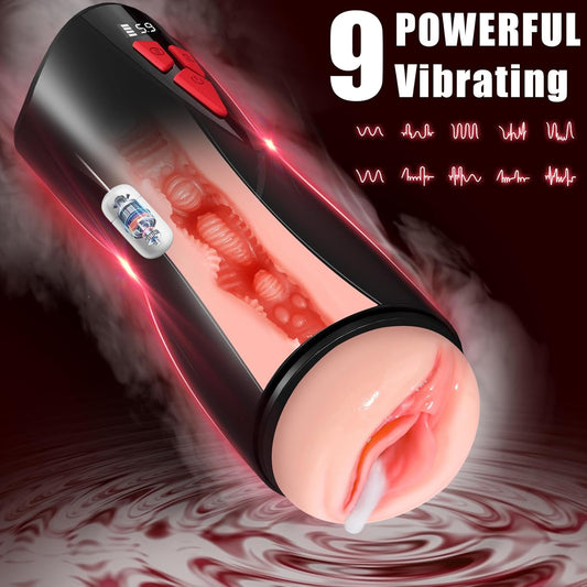 Male Sex Toys Vibrating Masturbator,Male Masturbator Automatic Pocket Pussy with LCD Display & Lifelike Vagina Powerful 9 Vibration & 5 Suction Modes, Mens Vibrator for Sex Blowjob Pleasure