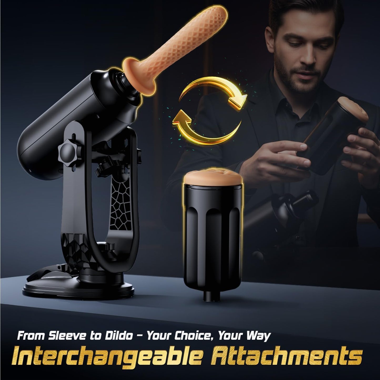 Automatic Male Masturbators Sex Machine,ThrustMax 360°Adjustable Suction Mount Hands-Free Male Sex Toys with 3 Thrusting & Rotating Modes, Interchangeable Pocket Pussy & Dildo for Men, Women & Couples