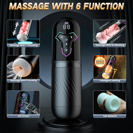 Heating Male Masturbator Penis Pump, Upgrade 5 in 1 Male Sex Toys for Men with 10 Vibrating&Licking 7 Thrusting&5 Sucking Modes, Adult Sex Toy Machines Devices Pocket Pussy Sex Toys-S&M Floggers