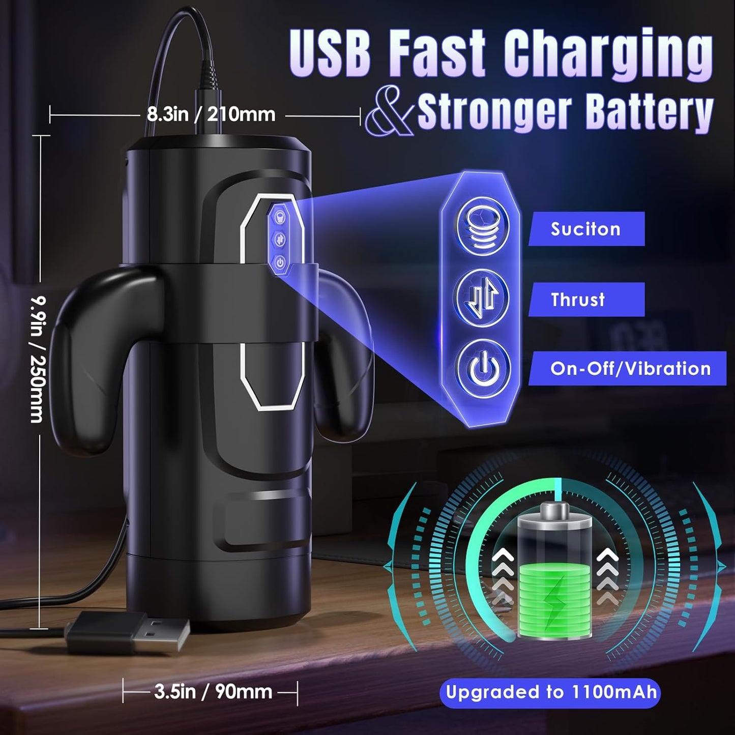 Cafatop Male Masturbator Sex Toys- Electric Men Sex Toys with 6 Thrusting & 3 Suction, Automatic Sucking Male Masturbation Cup with Handle, Penis Pump Pocket Pussy Stroker Vibrator for Adult Men