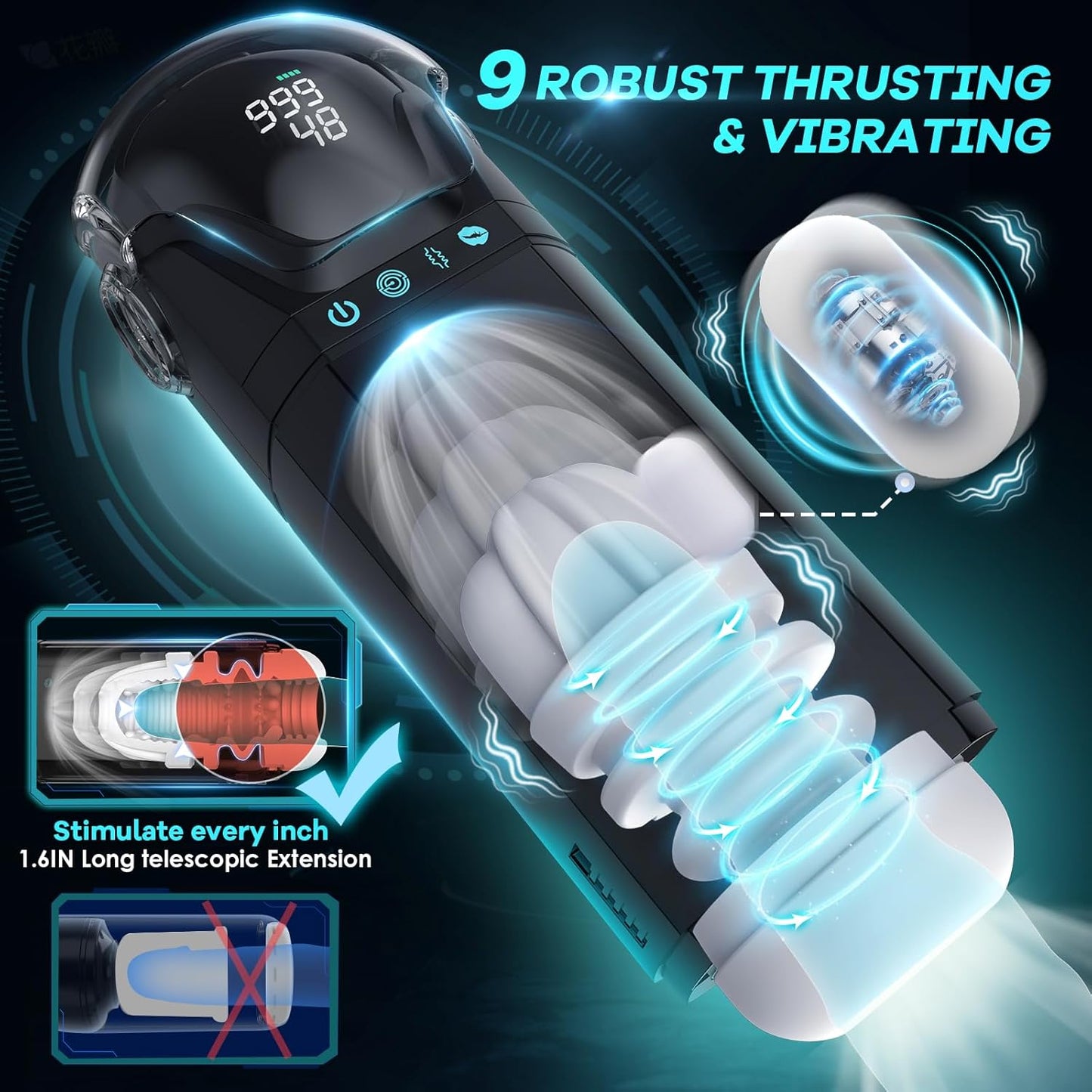 Male Masturbator Mens Sex Toys - Penis Pump Sex Toy for Men with 9 Sucking & 9 Thrusting & 9 Vibrating, APP Control Adult Toys Pocket Pussy 3D Male Stroker, Visual Screen Sex Machine