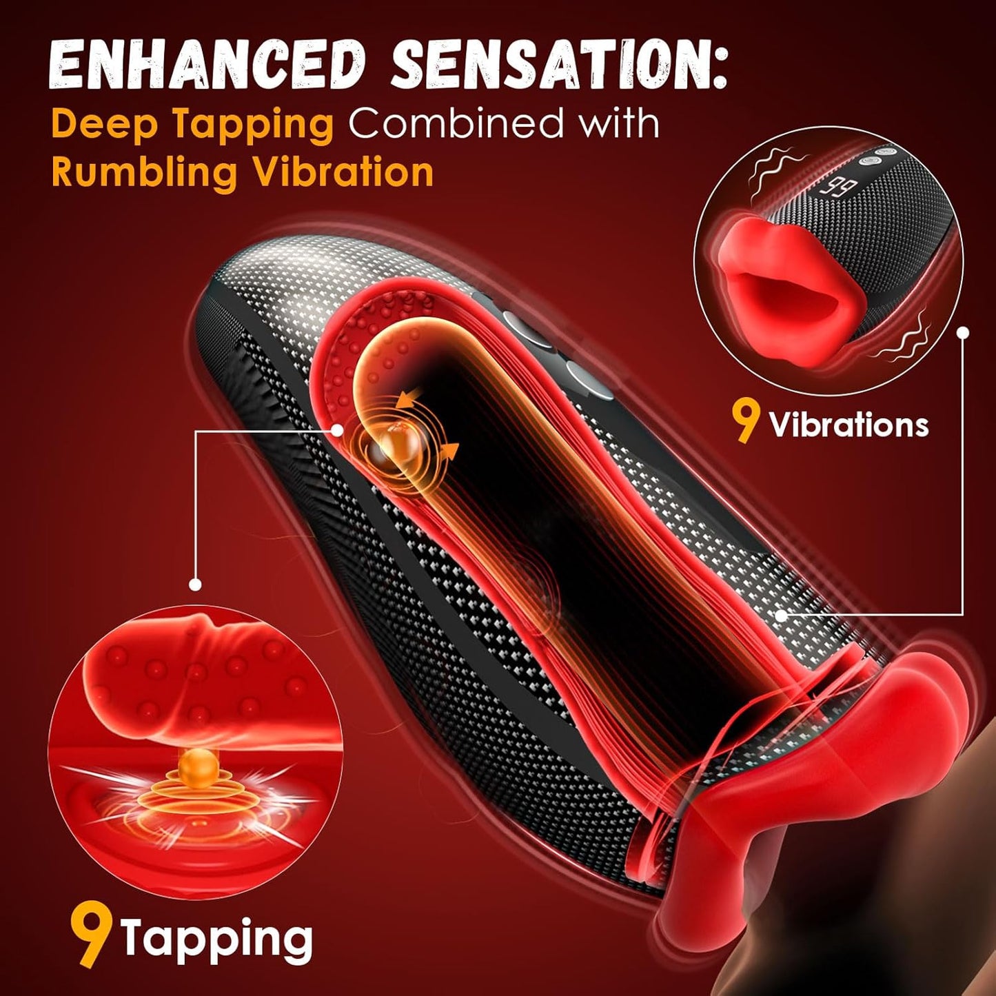 Sex Toys for Men - Male Masturbator 360° Wrapped 9 Tapping & Vibrating Male Vibrator Penis Pump APP Control LCD Mens Sex Machine Stroker Jiworb Adult Sex Toys & Game