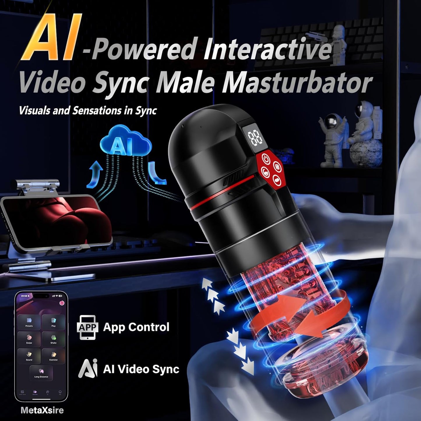 Male Masturbator Penis Pump - AI Sync Male Sex Toys for Men with 12 S Vacuum Pump & 7 Thrusting Rotating Vibrating Sucking Licking Adult Toys Mens Sex Toys Pocket Pussy Pumps & Enlargers