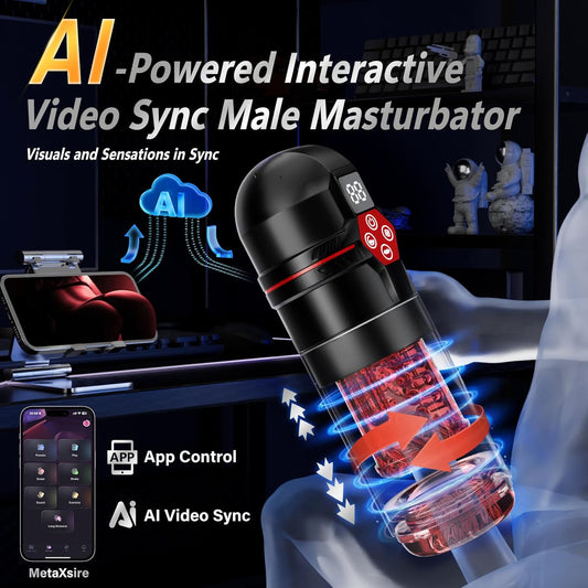 Male Masturbator Penis Pump - AI Sync Male Sex Toys for Men with 12 S Vacuum Pump & 7 Thrusting Rotating Vibrating Sucking Licking Adult Toys Mens Sex Toys Pocket Pussy Pumps & Enlargers