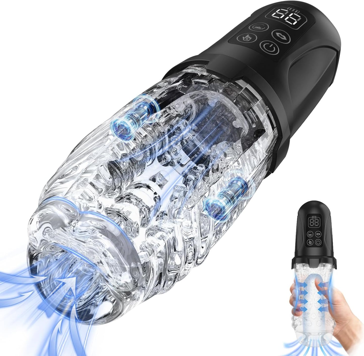 Male Masturbator Sex Toys - Transparent Penis Pump with 7 Vibrating & 7 Sucking Modes, Male Sex Toys for Men Sex Toy Squeezable Pocket Pussy LCD Display Adult Toys, Blowjob Sex Machine Stroker