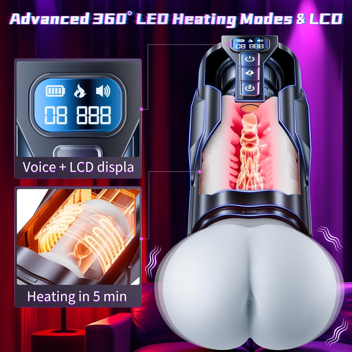 Male Masturbator Sex Toys for Men – BootyPop Automatic Male Sex Toys with Realistic Ass Vagina 360° Heating 10 Vibration & 7 Thrusting Modes for Stroker, Pocket Pussy LCD Display Adult Toys