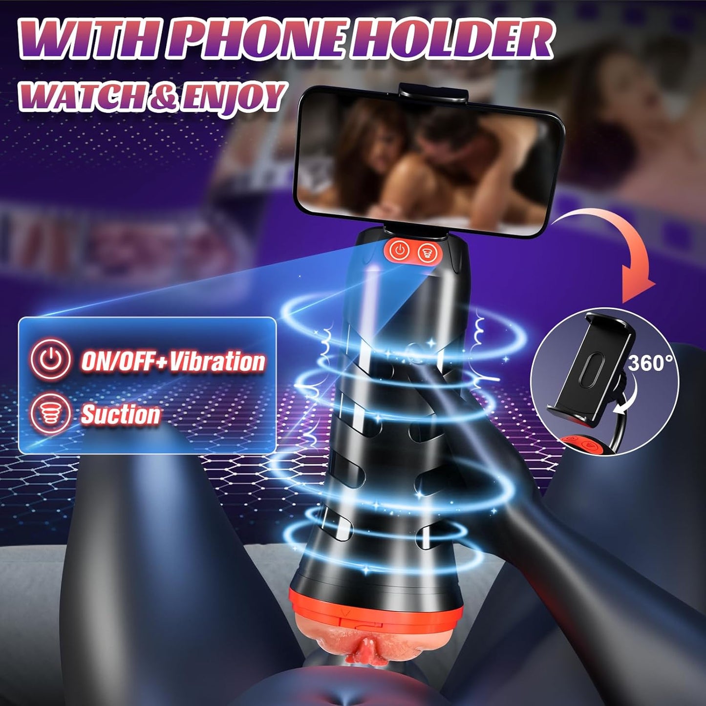 Male Masturbator Sex Toys for Men - Adult Toys Penis Pump with 9 Vibration & 4 Sucking Modes, APP Control Male Sex Toys Pocket Pussy Stroker with Phone Holder, Realistic Sex Machine for Men Pleasure.