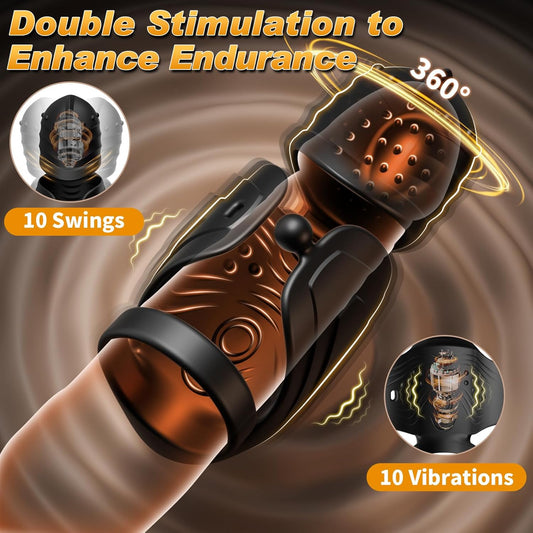 Male Sex Toy Penis Vibrator - Male Masturbator Adult Toys for Men Penis Trainer with 10 Vibrating & 360° Swing Glans Training, APP Control Mens Vibrator with Cock Ring Adult Sex Toys Games