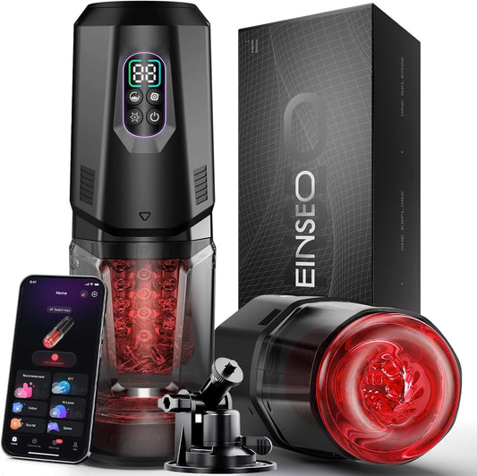 Male Sex Toys for Men - AI Sync Male Masturbator Stroker Adult Toys with 7 Thrusting & Rotating 7 Licking & Vibrating Modes, Hands-Free Sex Machine Pocket Pussy with One-Click Burst for Man