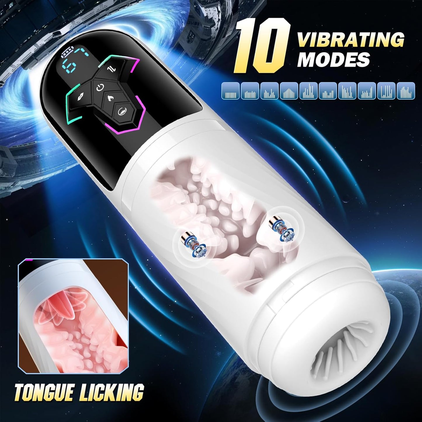 Heating Male Masturbator Penis Pump - Upgrade 5 in 1 Male Sex Toys for Men with 10 Vibrating & Licking 7 Thrusting & 5 Suck Modes, Adult Sex Toys Pocket Pussy APP Control Sex Furniture - Bedding