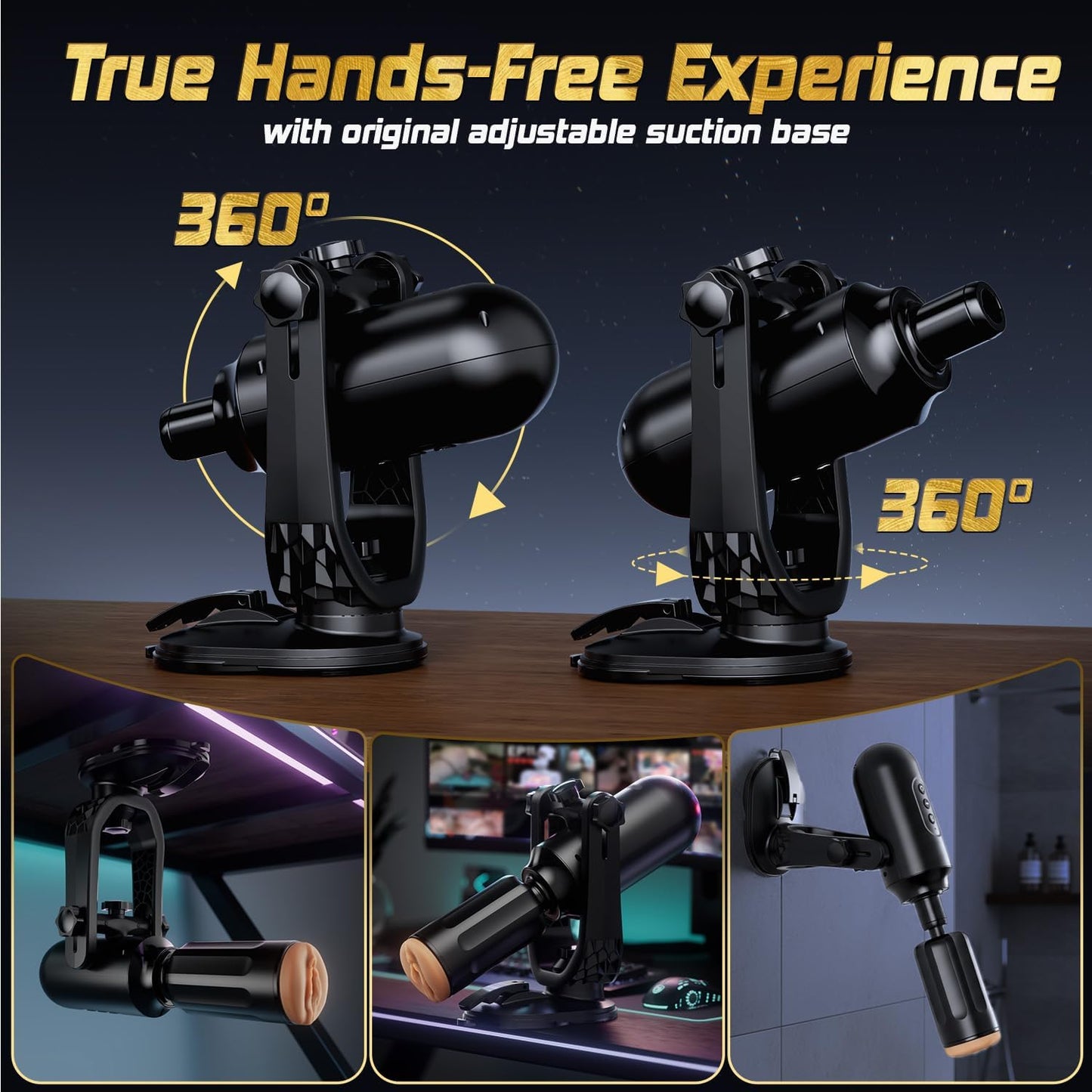 Automatic Male Masturbators Sex Machine,ThrustMax 360°Adjustable Suction Mount Hands-Free Male Sex Toys with 3 Thrusting & Rotating Modes, Interchangeable Pocket Pussy & Dildo for Men, Women & Couples