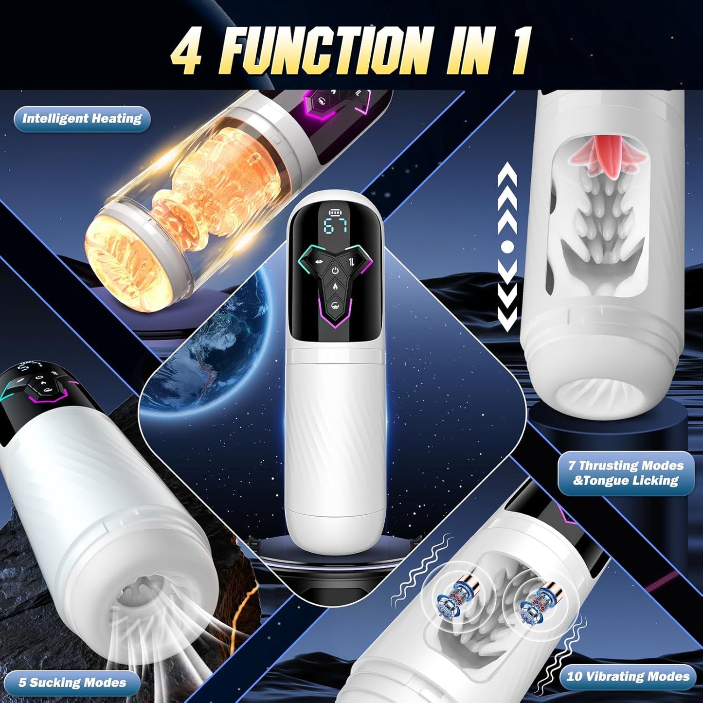Heating Male Masturbator Penis Pump - Upgrade 5 in 1 Male Sex Toys for Men with 10 Vibrating & Licking 7 Thrusting & 5 Suck Modes, Adult Sex Toys Pocket Pussy APP Control Sex Furniture - Bedding