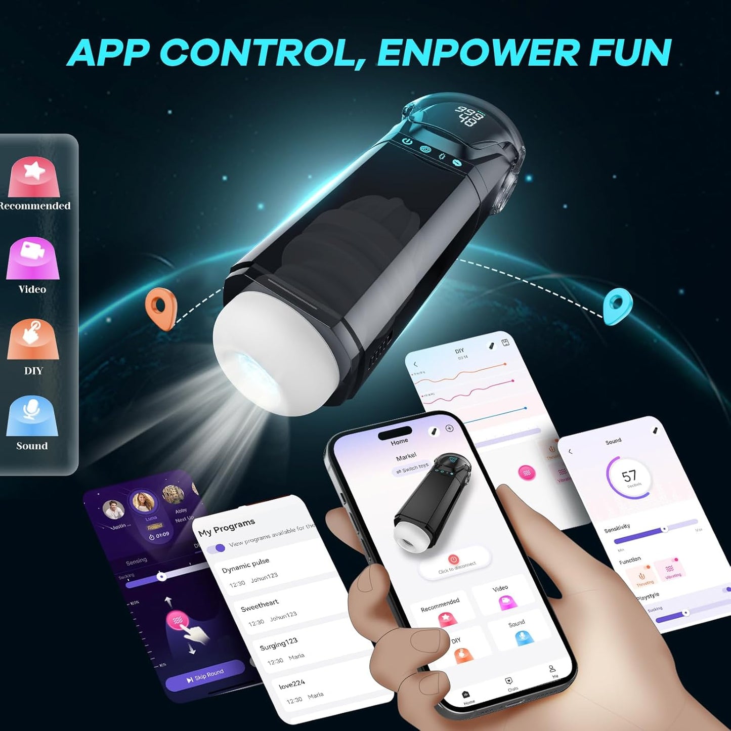 Male Masturbator Mens Sex Toys - Penis Pump Sex Toy for Men with 9 Sucking & 9 Thrusting & 9 Vibrating, APP Control Adult Toys Pocket Pussy 3D Male Stroker, Visual Screen Sex Machine