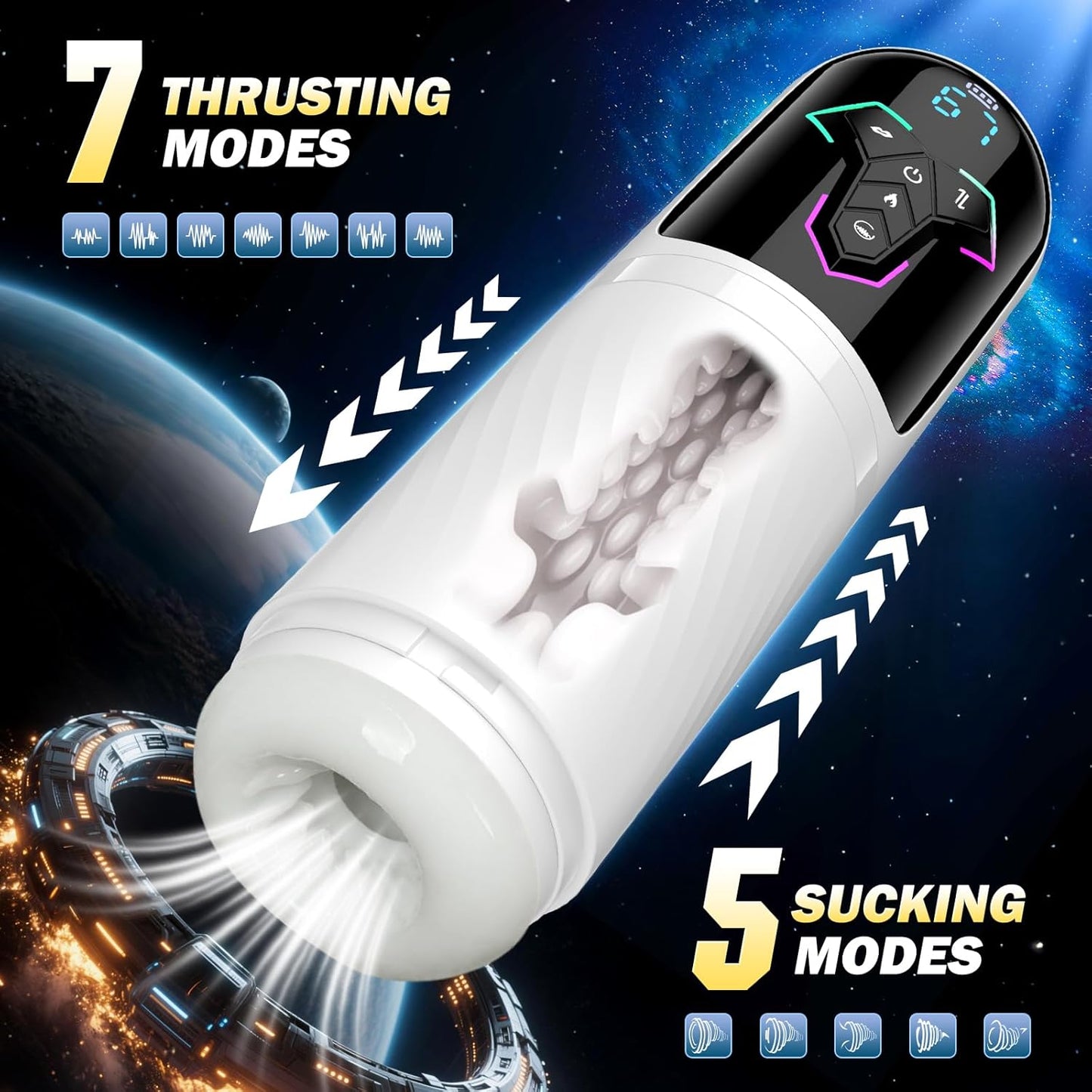 Heating Male Masturbator Penis Pump - Upgrade 5 in 1 Male Sex Toys for Men with 10 Vibrating & Licking 7 Thrusting & 5 Suck Modes, Adult Sex Toys Pocket Pussy APP Control Sex Furniture - Bedding