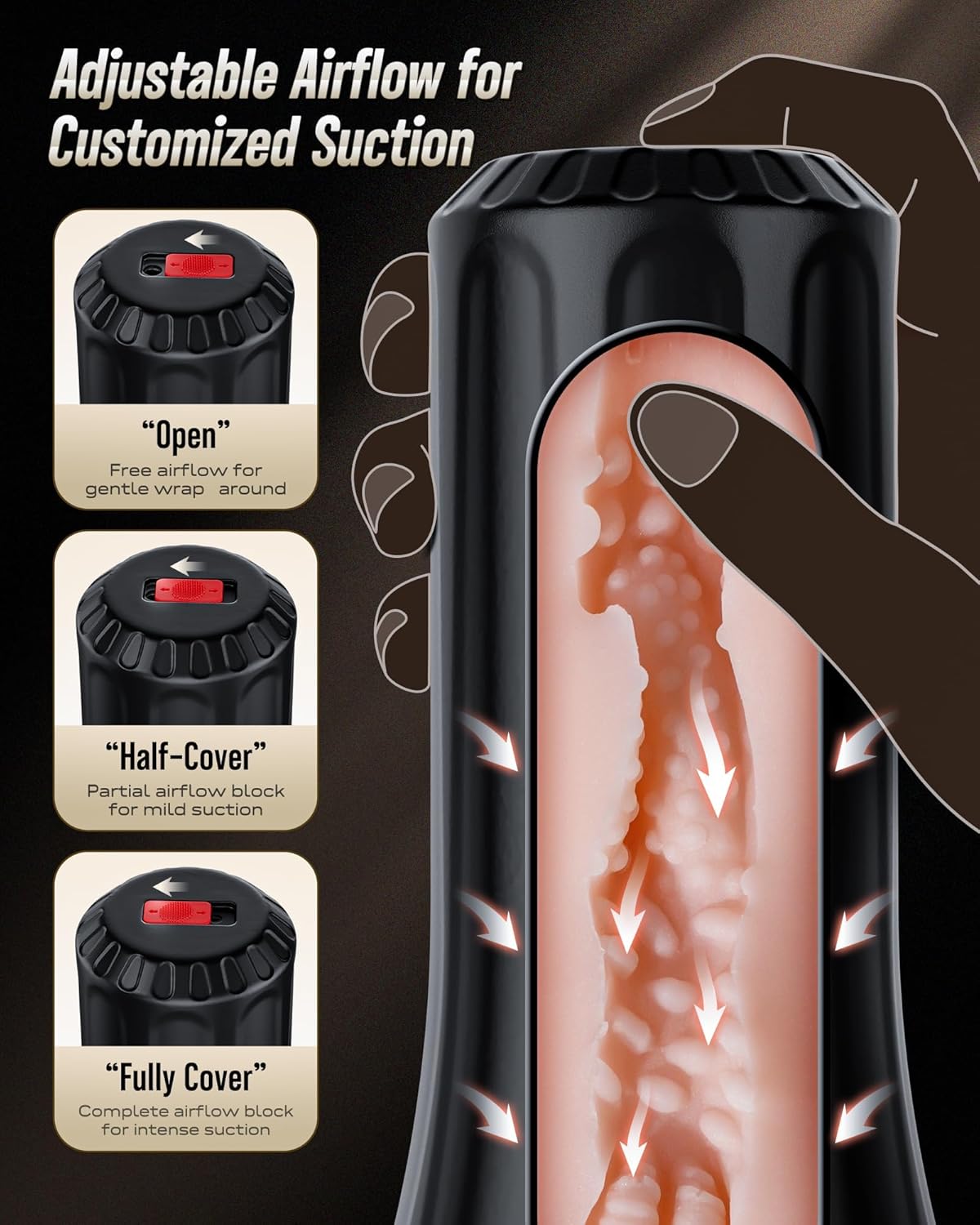 EINSEO Male Masturbator with Dual Sleeves - 7.5in Pocket Pussy & Mouth Textured Soft Fleshy TPE Channel Sex Toys for Men, Adjustable Suction Male Manual Stroker, Penis Training Adult Toys, Easy-Clean