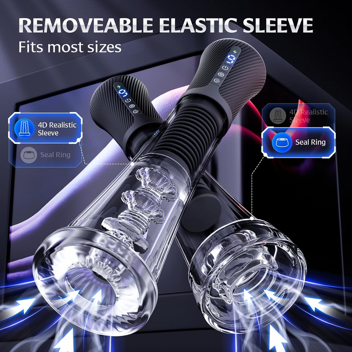 Male Masturbator Penis Pump - Transparent Visual Male Sex Toys for Men, APP Control Vibrating Spring & Power Suction with 2 Replaceable Sleeves & 6 Penis Rings for Masturbation Glans Trainer