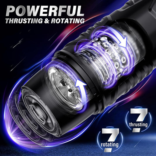Male Masturbator Sex Toys for Men - Adult Toy Male Sex Toys with 7 Thrusting & 7 Rotating Modes, Pocket Pussy Hands Free Sex Machine LCD Display with Visual Window & Mounting Base