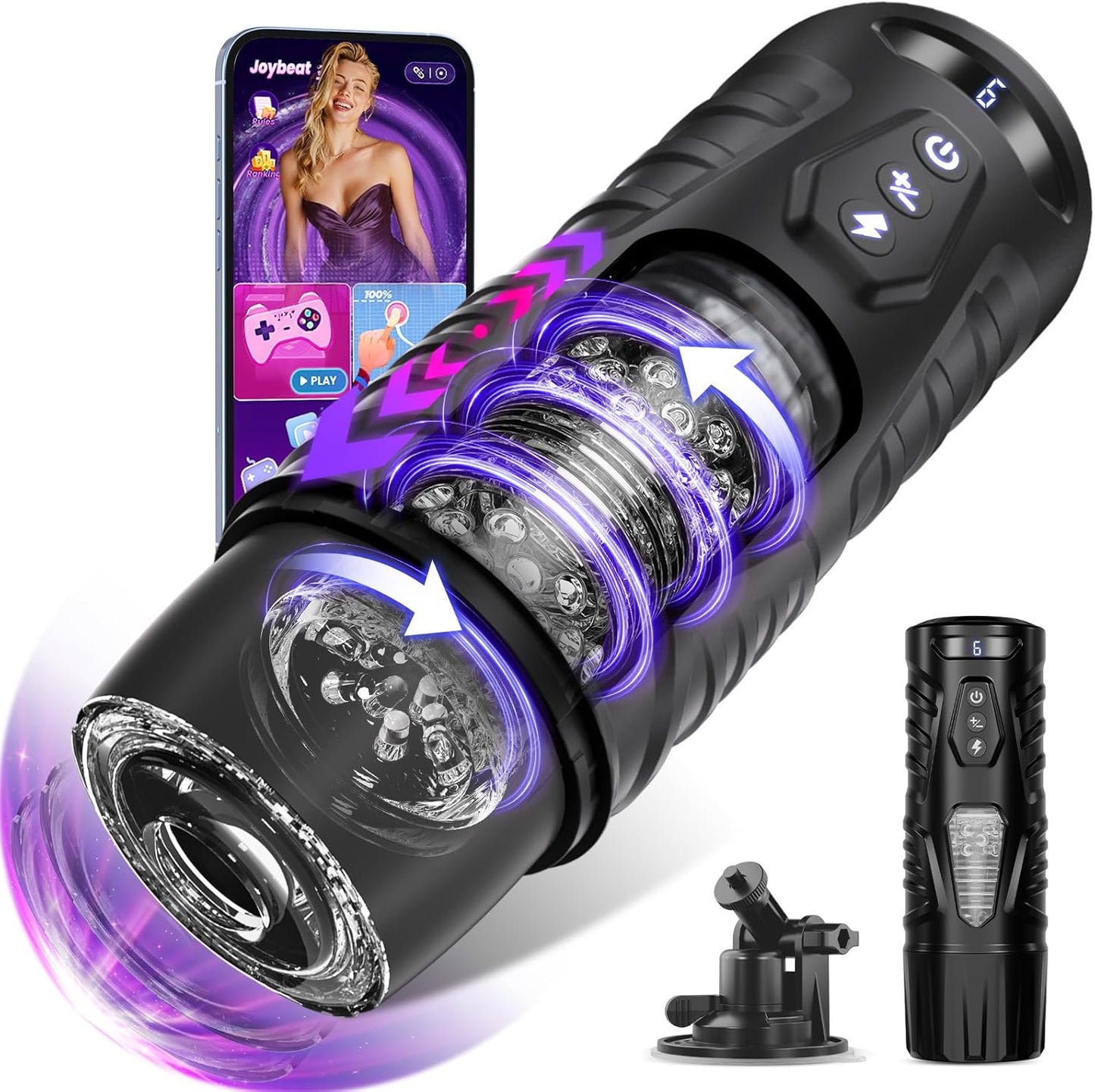 Male Masturbator Sex Toys for Men - Adult Toy Male Sex Toys with 7 Thrusting & 7 Rotating Modes, Pocket Pussy Hands Free Sex Machine LCD Display with Visual Window & Mounting Base