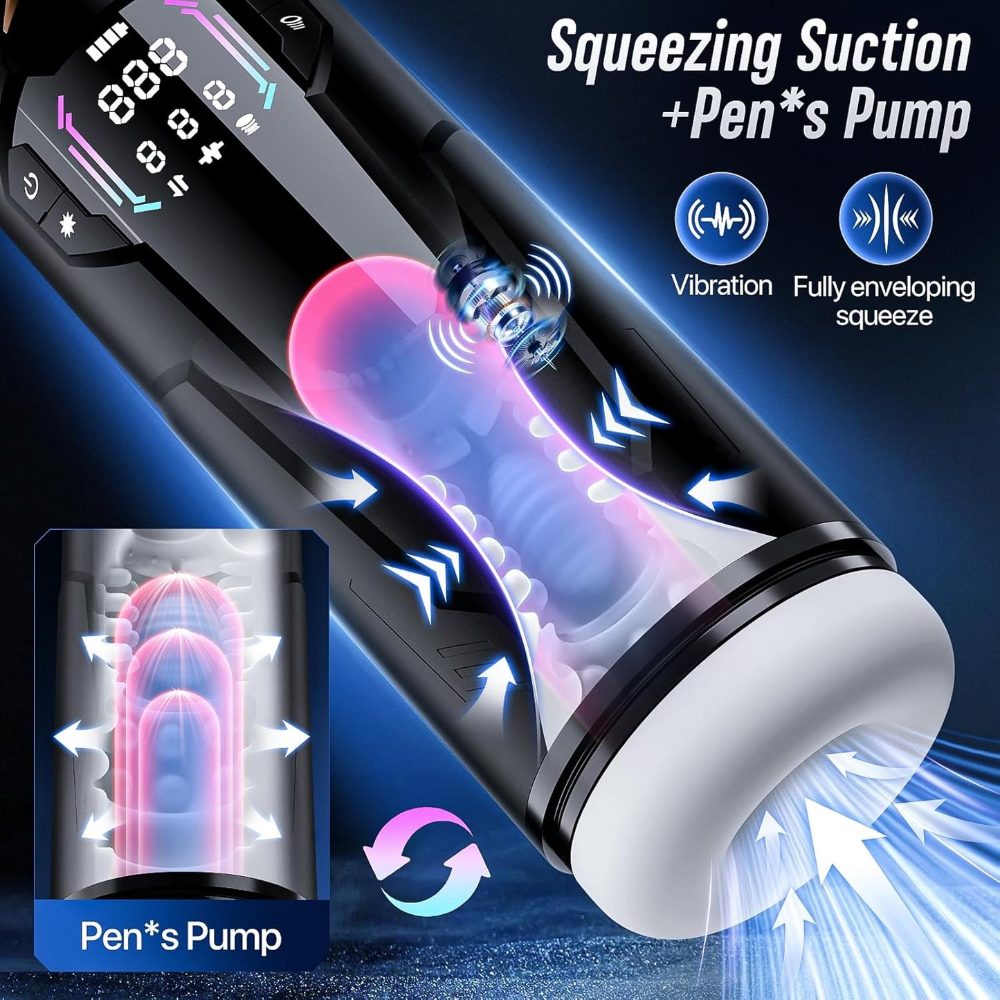 Sex Toys for Men Male Masturbator - Pocket Pussy Mens Sex Toy with 8 Sucking & Thrusting & Vibrating, Adult Toys Penis Pump Male Stroker, Sex Machine LCD Display & Suction Base